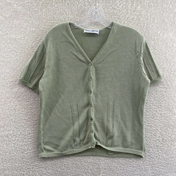 Cotton Forever Sweaters | 90s Vintage Cotton Forever Petite Pistachio Green Knit Button Up Cardigan L XL | Color: Green | Size: XL | Runehelga's